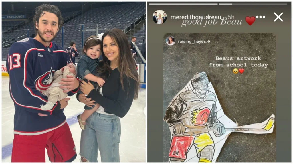 Johnny Gaudreau’s widow Meredith appreciates late Jimmy Hayes’ son Beau’s Calgary Flame-inspired artwork of No. 13